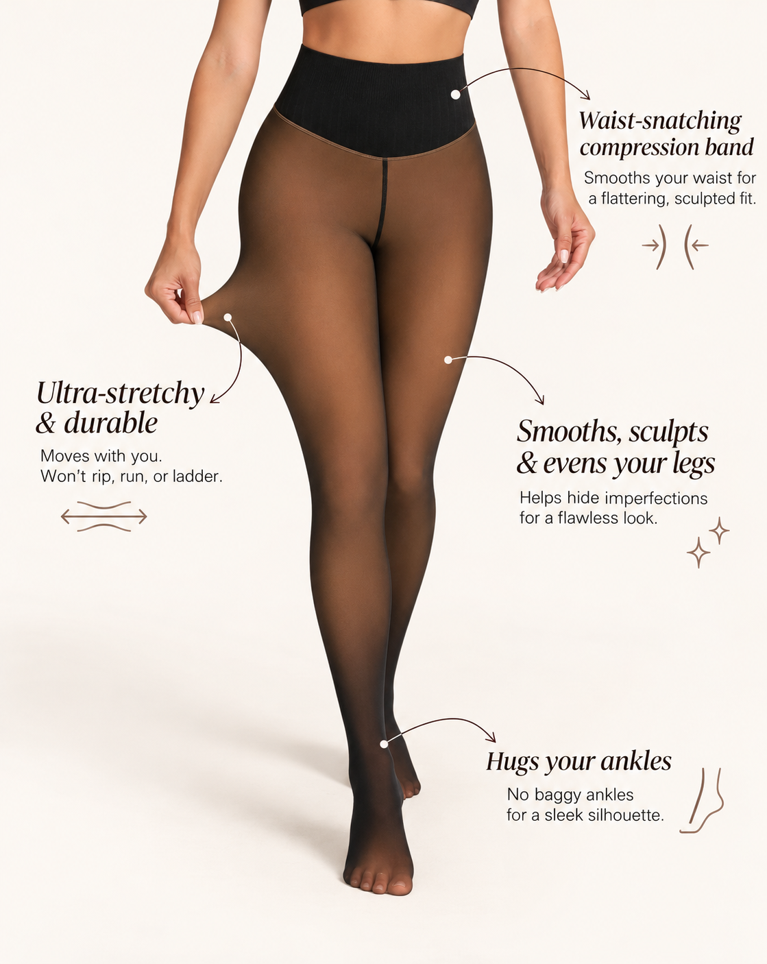 DAINTY Sheer Illusion Fleece-Lined Tights | One-Seam Thermal Tights
