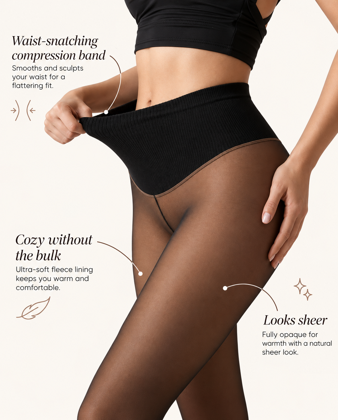 DAINTY Sheer Illusion Fleece-Lined Tights | One-Seam Thermal Tights